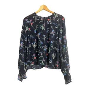 Lush Sheer Floral Blouse Shirt Top Career Cottagecore Romantic Business Casual